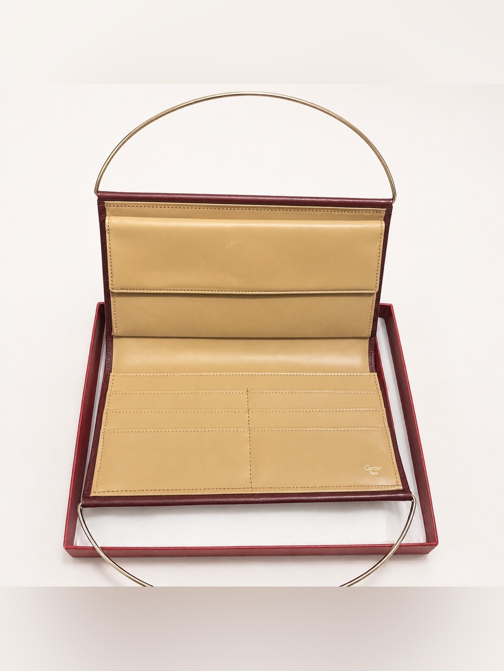 NEW Cartier TRINITY Burgundy Leather Top-Handle Bag Gold & Silver Hardware - Picture 13 of 14